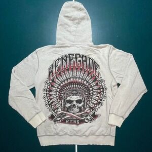 Vintage y2k skull full zip hoodie sweatshirt men's large gray‎ Route 66